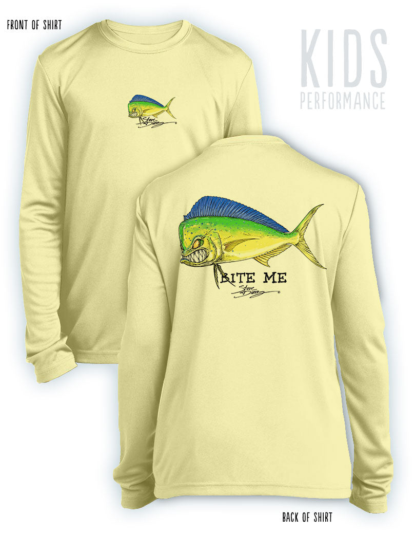 Bite Me Mahi- KIDS Long Sleeve Performance - 100% Polyester